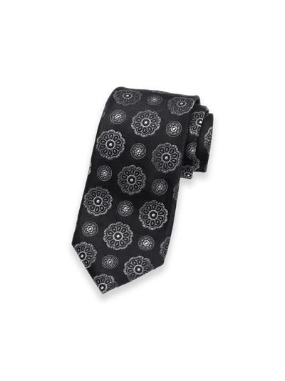 Paul Fredrick Medallion Woven Silk Tie In Black