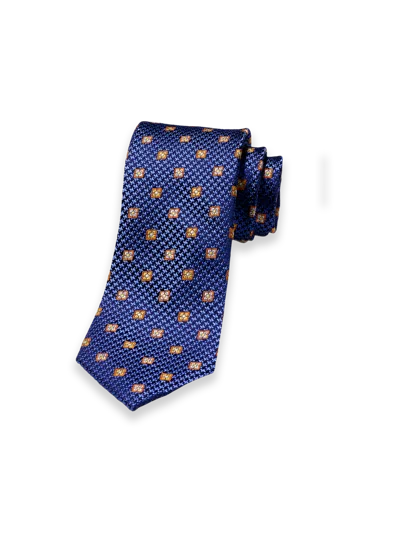 Paul Fredrick Medallion Woven Silk Tie In Blue