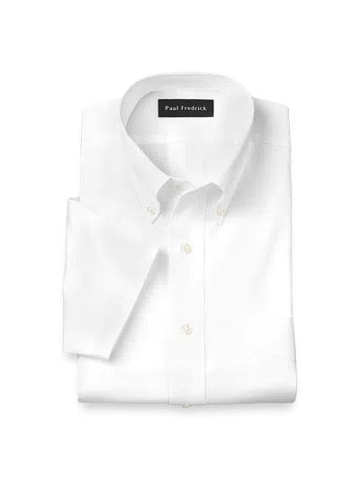 Paul Fredrick Non-iron Cotton Pinpoint Solid Button Down Collar Short Sleeve Dress Shirt In White
