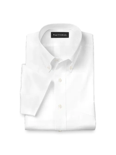 Paul Fredrick Non-iron Cotton Pinpoint Solid Button Down Collar Short Sleeve Dress Shirt In White