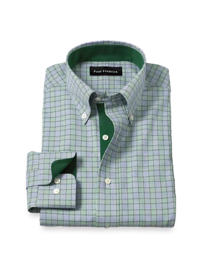 Paul Fredrick Non-iron Cotton Plaid Dress Shirt With Contrast Trim In Multi