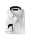 Paul Fredrick Non-iron Cotton Stripe Dress Shirt With Contrast Trim In Black