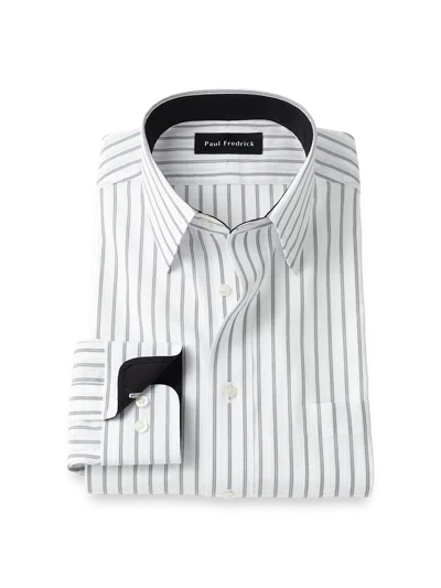 Paul Fredrick Non-iron Cotton Stripe Dress Shirt With Contrast Trim In Black