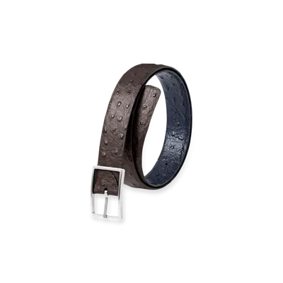 Paul Fredrick Ostrich Embossed Reversible Belt In Brown
