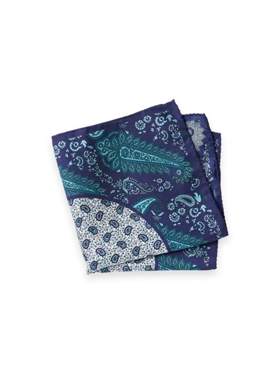 Paul Fredrick Paisley Silk Pocket Square In Blue