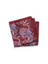 Paul Fredrick Paisley Silk Pocket Square In Burgundy