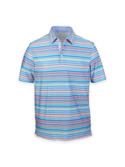 Paul Fredrick Performance Blend Three Button Patterned Performance Polo In Multi