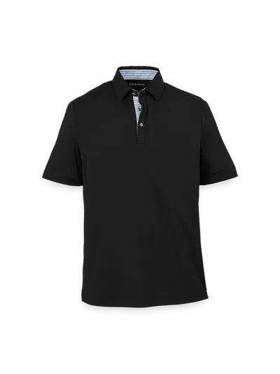 Paul Fredrick Performance Blend Three Button Polo In Black