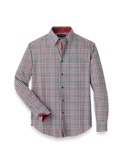 Paul Fredrick Performance Stretch Plaid Casual Shirt In Black