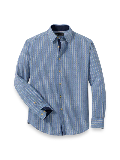 Paul Fredrick Performance Stretch Stripe Casual Shirt In Blue