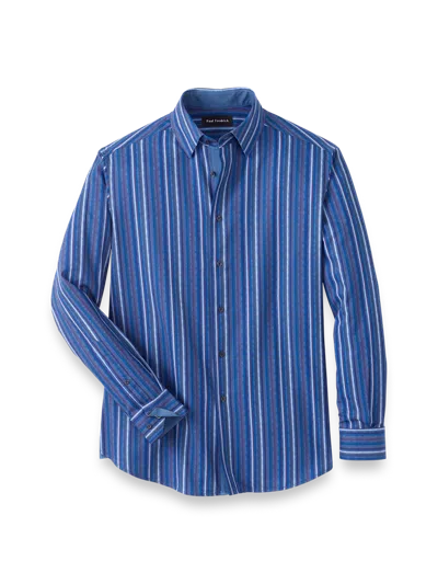 Paul Fredrick Performance Stretch Stripe Casual Shirt In Blue
