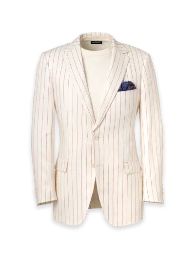 Paul Fredrick Pinstripe Linen Single Breasted Notch Lapel Suit Jacket In Neutral