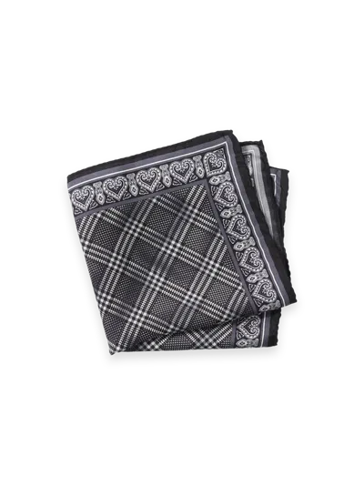 Paul Fredrick Plaid Silk Pocket Square In Black