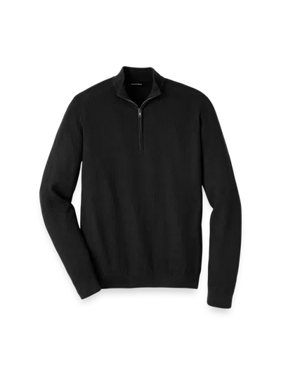 Paul Fredrick Silk Cotton Cashmere Quarter Zip Mock Neck Sweater In Black