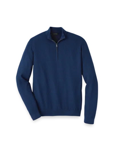 Paul Fredrick Silk Cotton Cashmere Quarter Zip Mock Neck Sweater In Blue