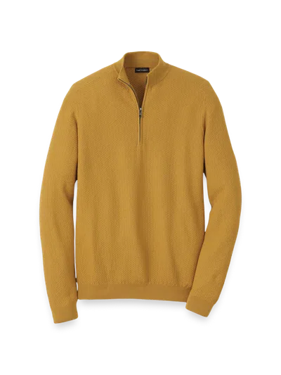 Paul Fredrick Silk Cotton Cashmere Quarter Zip Mock Neck Sweater In Gold