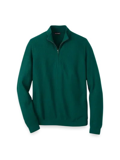 Paul Fredrick Silk Cotton Cashmere Quarter Zip Mock Neck Sweater In Green