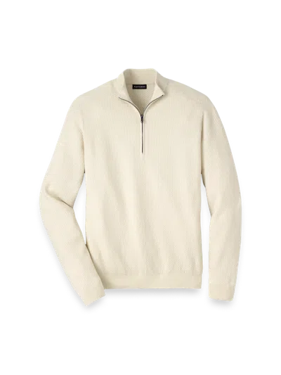 Paul Fredrick Silk Cotton Cashmere Quarter Zip Mock Neck Sweater In White