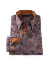 Paul Fredrick Tailored Fit Comfort Stretch Non-iron Botanical Dress Shirt With Contrast Trim In Multi