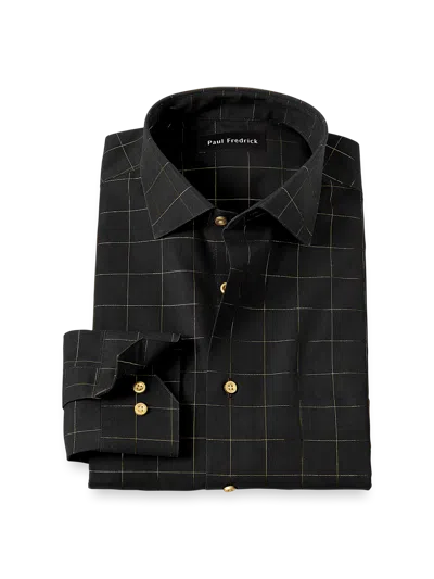 Paul Fredrick Slim Fit Comfort Stretch Non-iron Check Dress Shirt In Black