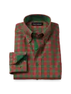 Paul Fredrick Tailored Fit Comfort Stretch Non-iron Check Dress Shirt With Contrast Trim In Green