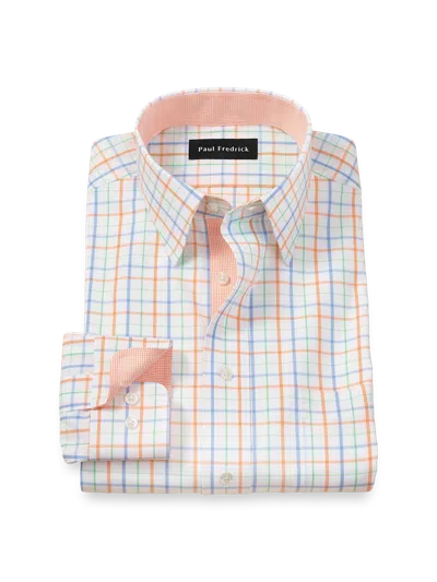 Paul Fredrick Slim Fit Comfort Stretch Non-iron Check Dress Shirt With Contrast Trim In Multi