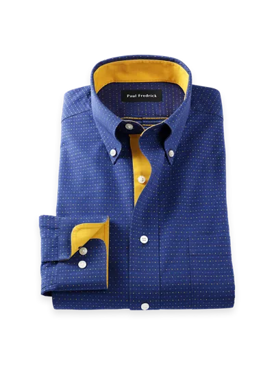 Paul Fredrick Slim Fit Comfort Stretch Non-iron Dot Dress Shirt With Contrast Trim In Multi