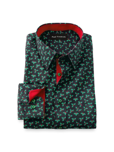 Paul Fredrick Tailored Fit Comfort Stretch Non-iron Novelty Dress Shirt With Contrast Trim In Black