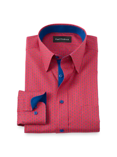 Paul Fredrick Tailored Fit Comfort Stretch Non-iron Novelty Dress Shirt With Contrast Trim In Red