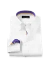 Paul Fredrick Tailored Fit Comfort Stretch Non-iron Solid Dress Shirt With Contrast Trim In White