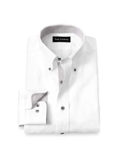 Paul Fredrick Tailored Fit Comfort Stretch Non-iron Solid Dress Shirt With Contrast Trim In White