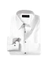 Paul Fredrick Tailored Fit Comfort Stretch Non-iron Solid Dress Shirt With Contrast Trim In White