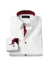 Paul Fredrick Tailored Fit Comfort Stretch Non-iron Solid Dress Shirt With Contrast Trim In White