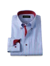 Paul Fredrick Tailored Fit Comfort Stretch Non-iron Stripe Dress Shirt With Contrast Trim In Blue