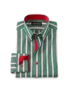 Paul Fredrick Tailored Fit Comfort Stretch Non-iron Stripe Dress Shirt With Contrast Trim In Green
