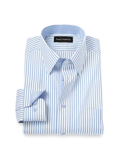 Paul Fredrick Tailored Fit Comfort Stretch Non-iron Stripe Dress Shirt With Contrast Trim In Multi