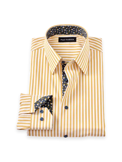 Paul Fredrick Tailored Fit Comfort Stretch Non-iron Stripe Dress Shirt With Contrast Trim In Animal Print