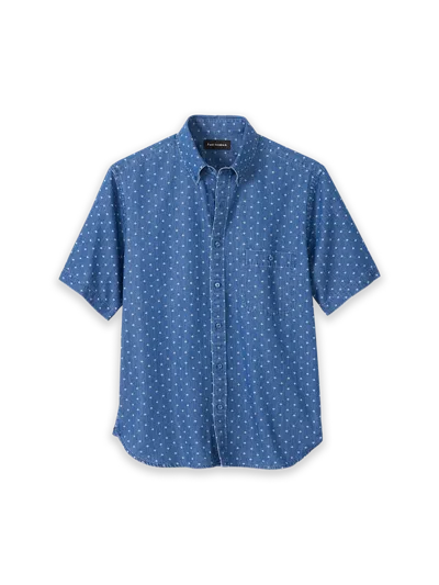 Paul Fredrick Slim Fit Cotton Denim Geometric Dot Casual Shirt In Blue