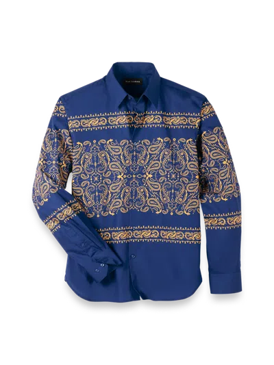 Paul Fredrick Slim Fit Cotton Paisley Point Collar Casual Shirt In Blue
