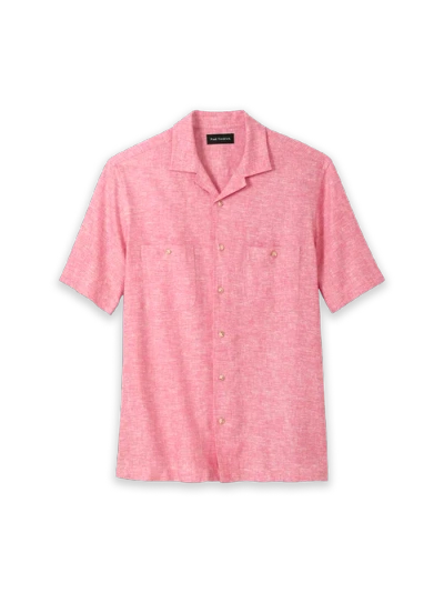Paul Fredrick Slim Fit Linen Blend Solid Casual Shirt In Light Red
