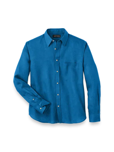 Paul Fredrick Slim Fit Linen Solid Casual Shirt In Blue