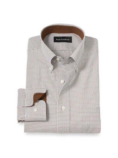 Paul Fredrick Tailored Fit Non-iron Cotton Check Dress Shirt With Contrast Trim In Multi