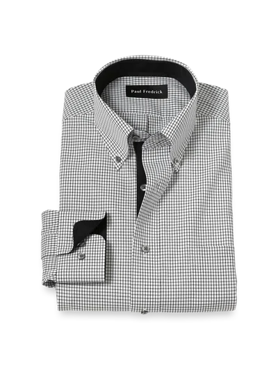 Paul Fredrick Slim Fit Non-iron Cotton Check Dress Shirt With Contrast Trim In Multi