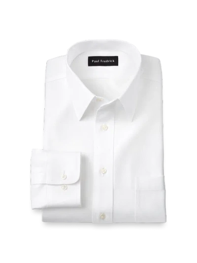 Paul Fredrick Slim Fit Non-iron Cotton Herringbone Point Collar Dress Shirt In White
