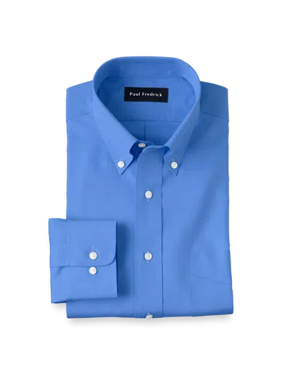 Paul Fredrick Slim Fit Non-iron Cotton Pinpoint Solid Button Down Collar Dress Shirt In Blue