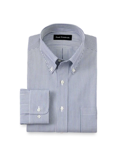 Paul Fredrick Slim Fit Non-iron Cotton Pinpoint Solid Button Down Collar Dress Shirt In Blue