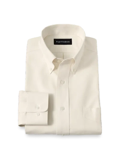 Paul Fredrick Slim Fit Non-iron Cotton Pinpoint Solid Button Down Collar Dress Shirt In Neutral