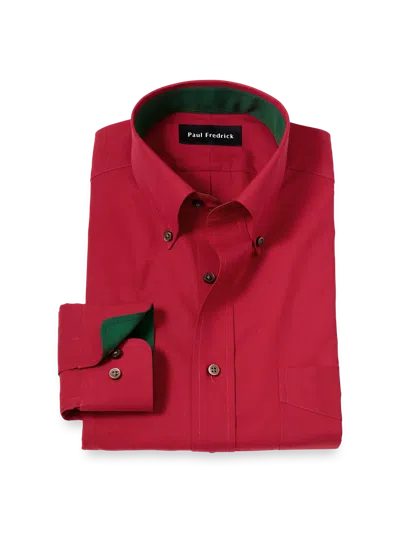 Paul Fredrick Tailored Fit Non-iron Cotton Solid Dress Shirt With Contrast Trim In Red