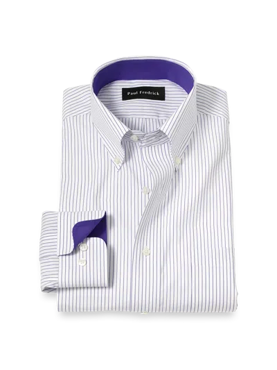 Paul Fredrick Slim Fit Non-iron Cotton Stripe Dress Shirt With Contrast Trim In Multi