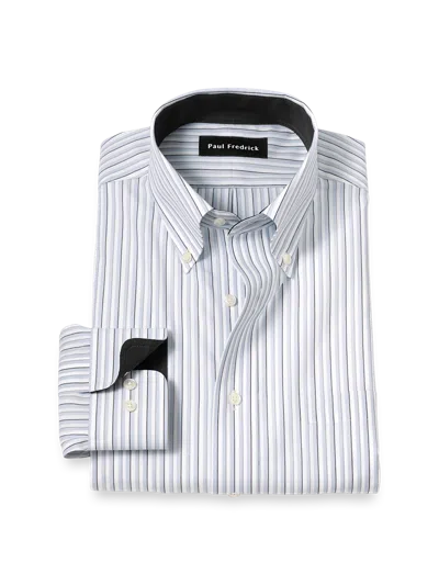 Paul Fredrick Slim Fit Non-iron Cotton Stripe Dress Shirt With Contrast Trim In Multi